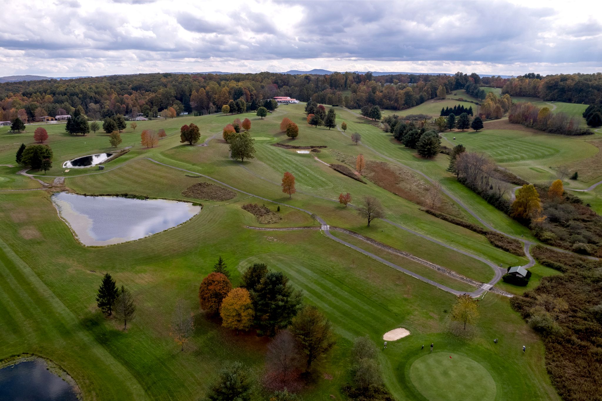 An aerial view of a golf course